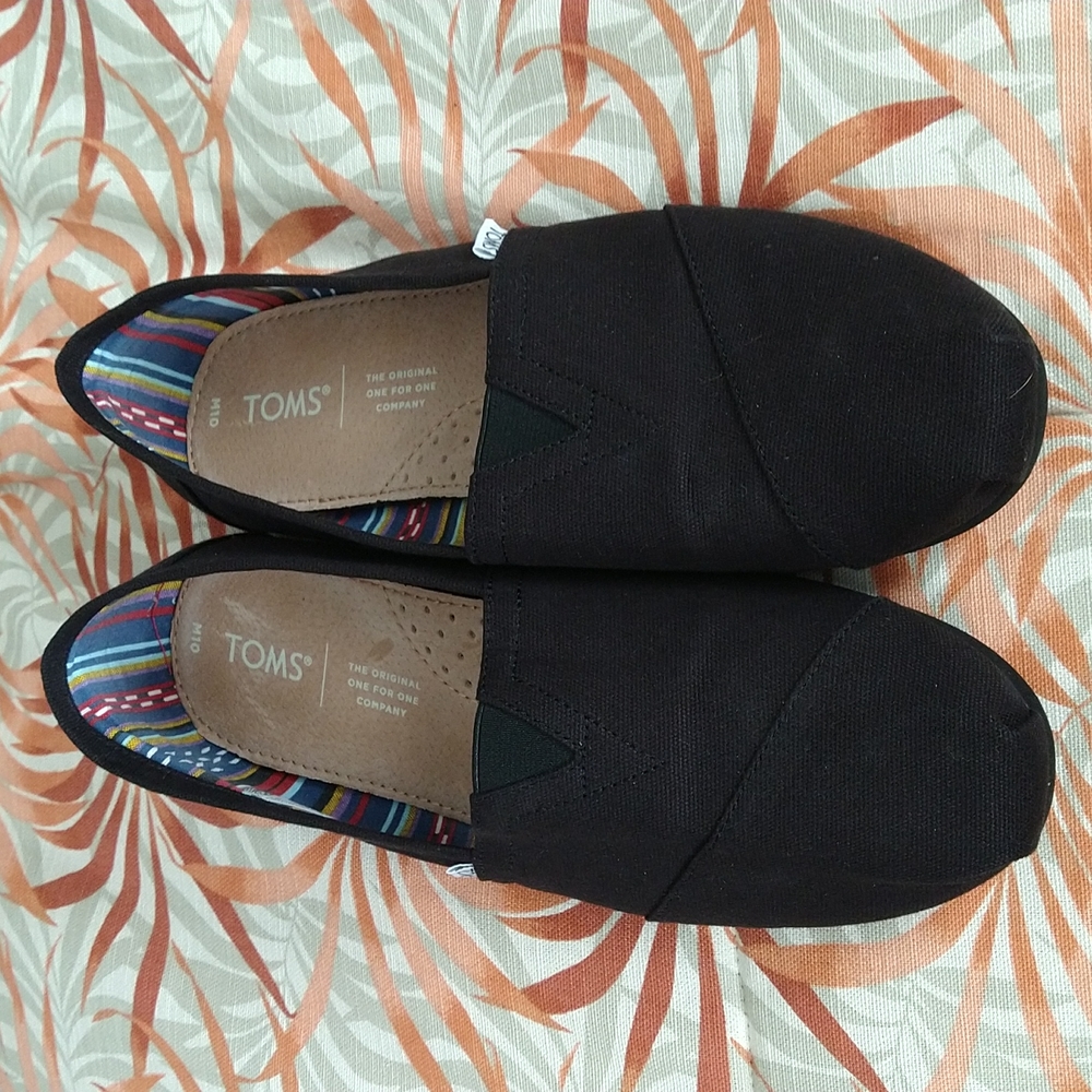 TOMS Classic Alpargata Slip-on canvas shoes, black, men's size 10